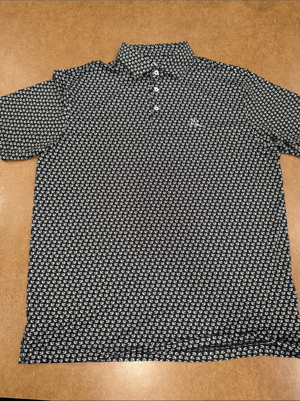 *RARE* Rhoback Dino Skull Black & White Micro-Print Polo • Like NEW Condition• L